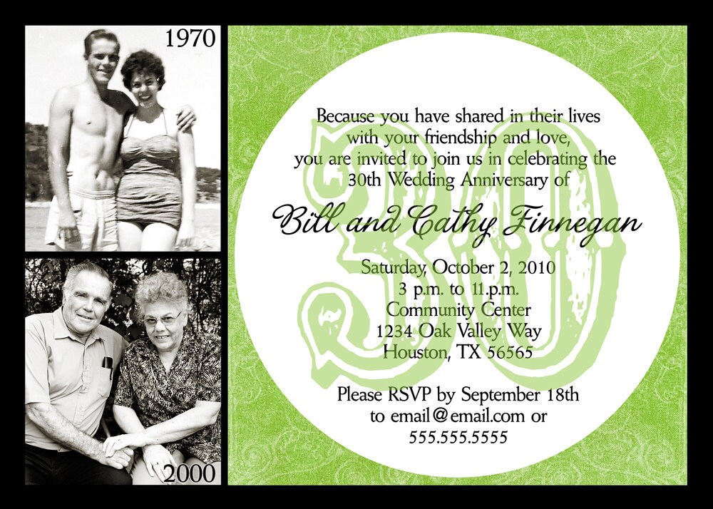 30th Anniversary Invitation Green Anniversary Party Invite Printable