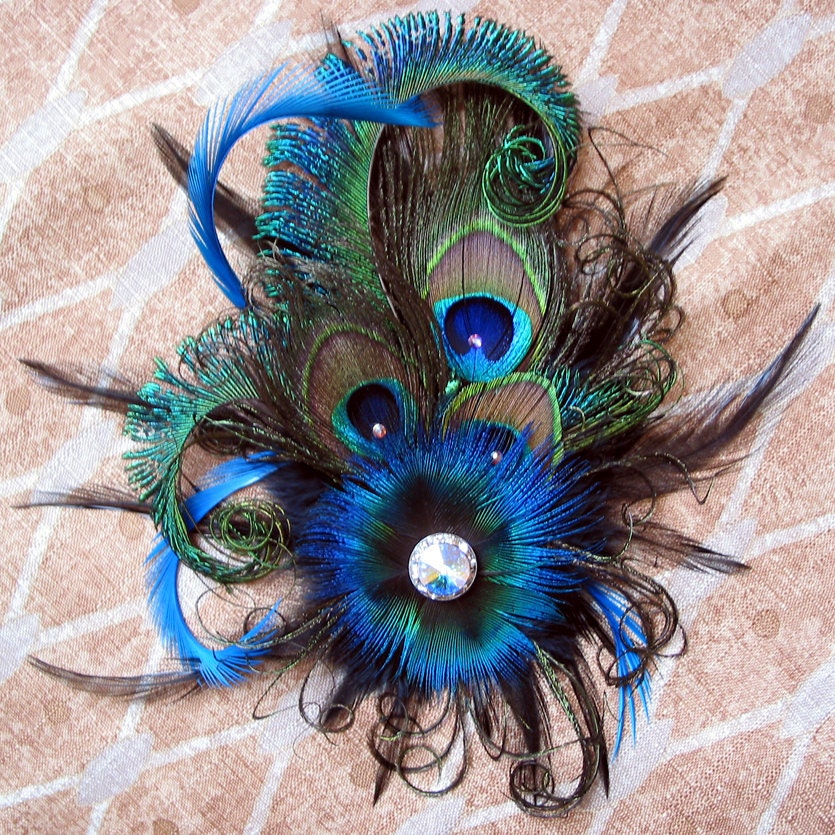 Romantic Natural Peacock Feather Fascinator Bridal Hairpiece 