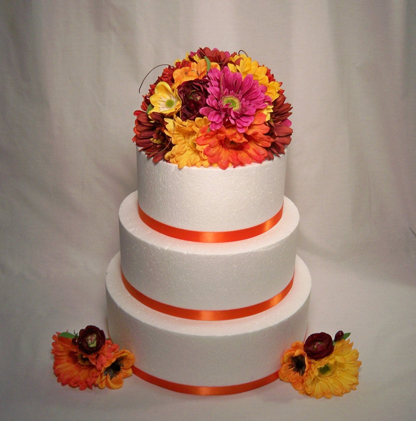 Burgundy Yellow Orange Gerbera Daisy Wedding Cake Topper