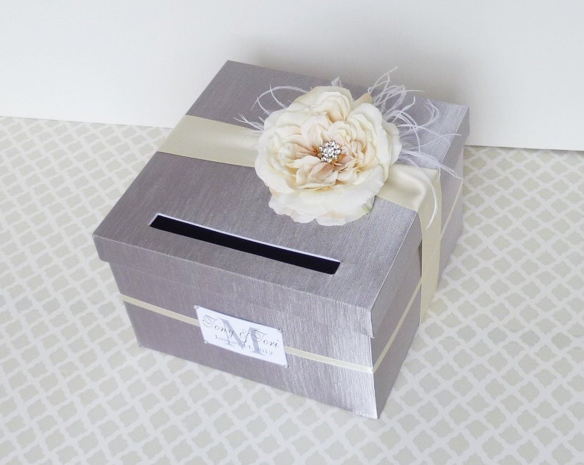 Wedding Card Box Silver Cream Ivory Money Holder Customize in ANY Color and