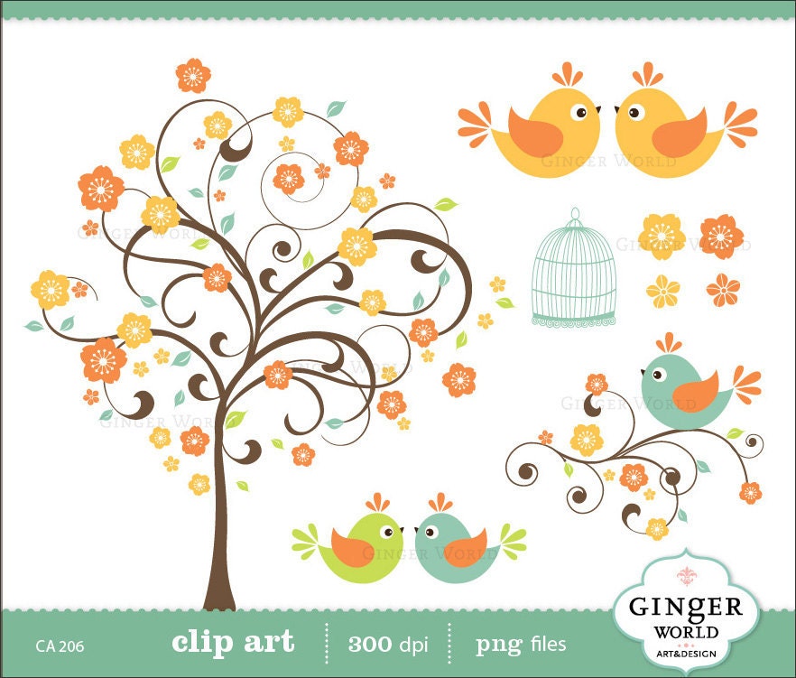 love bird clip art digital illustration for scrapbooking DIY invitation