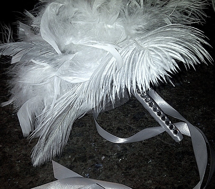 Silver White Ostrich Feather Bridal Bouquet Bride Wedding Bouquets 