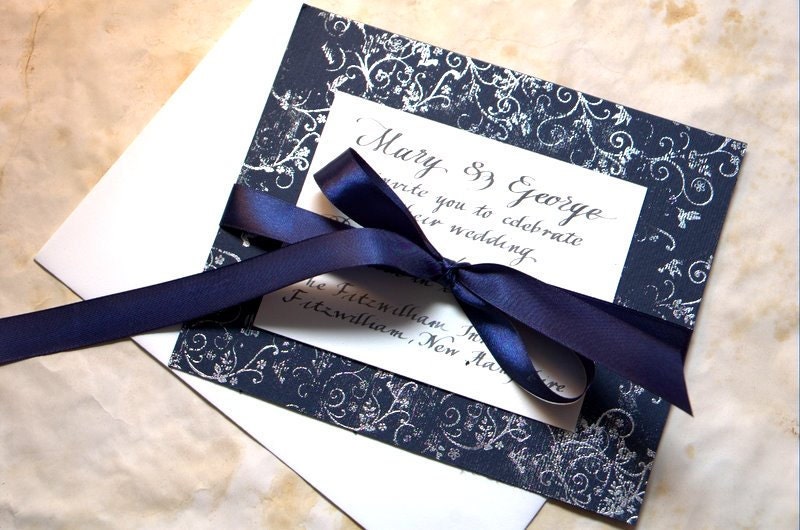 Elegant Wedding Invitation Blue and Silver From LenaSeptemvri