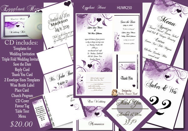 Delux Eggplant and Purple Wedding Invitation Kit on CD