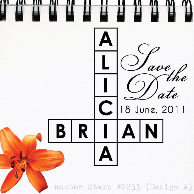 Custom Rubber Stamp Crossword Puzzle Personalized Save the date Wedding