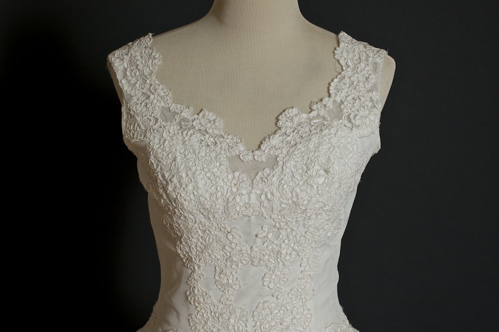 Vintage 1950 39s Tulle Lace White Wedding Dress Tea lengthwhiteRockabilly 
