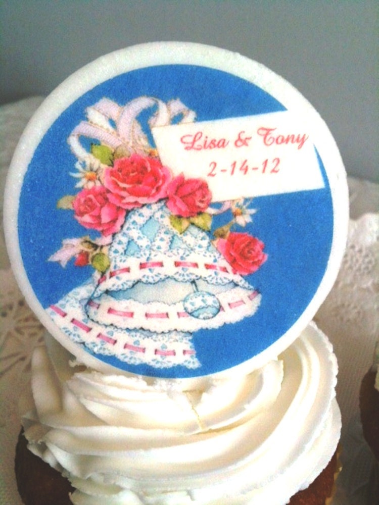 Wedding Bells edible fondant toppers with message 12 Qty