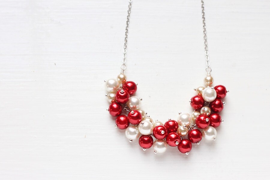 Christmas Winter Wedding Bridesmaid Jewelry Pearl Cluster Necklace Candy 
