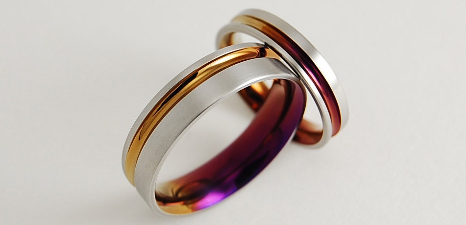 Titanium Wedding Rings The Cosmos Bands in Bronze and Purple Wine
