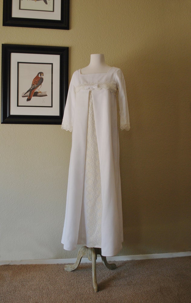 Vintage Wedding Dress 60s Simple Structured Empire with Lace