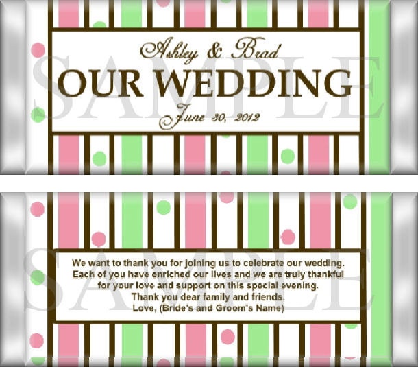 Our Wedding Day Pink Green Brown Stripes with Dots Candy Wrapper