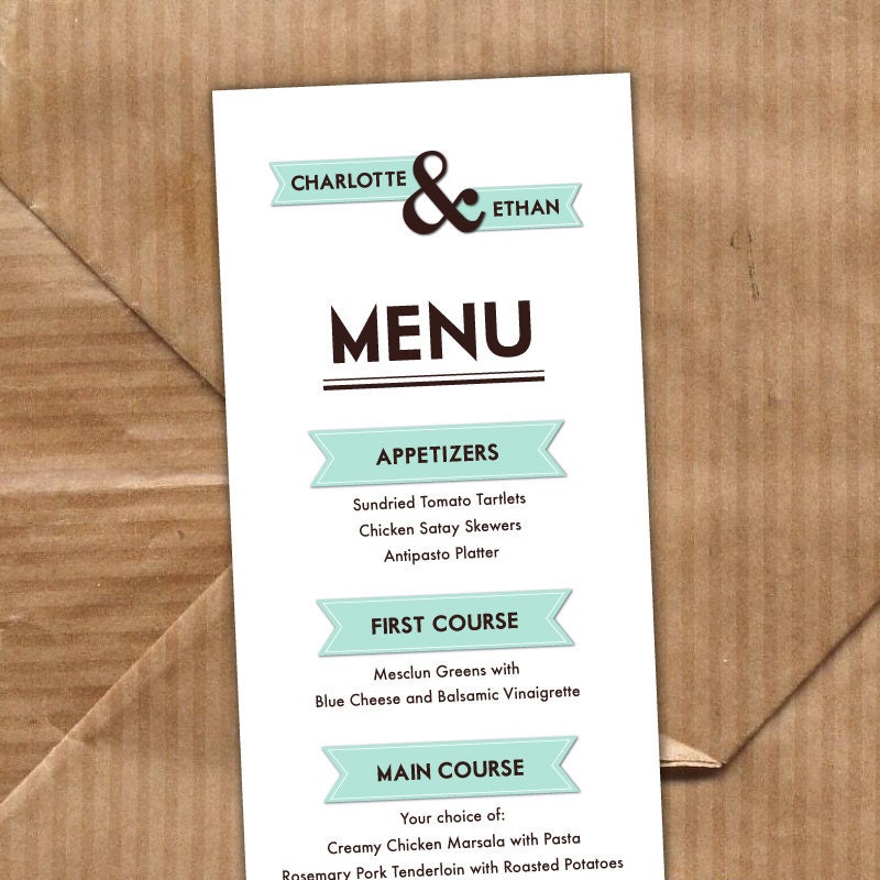 Custom Printable Wedding Menu Modern Banner Collection No10