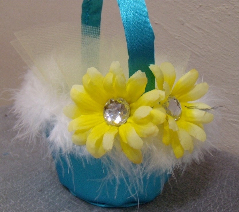  Flower Wedding Basket Crystal BLING White Black Yellow Malibu Blue 