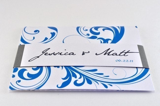 Elegant Modern Blue Wedding Invitations Trifold with Perforated RSVP 