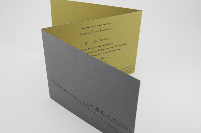 Modern TriFold Wedding Invitation in Green and Grey with Perforated RSVP