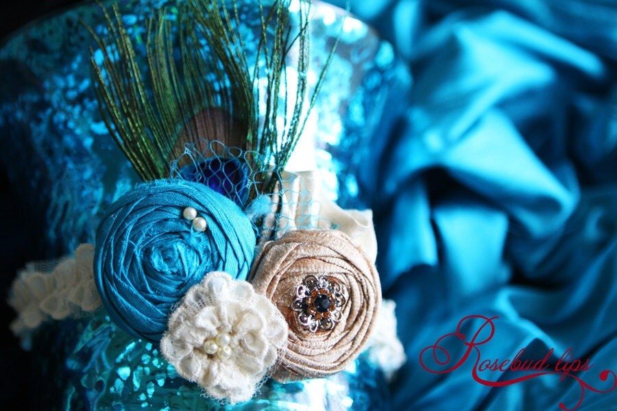 Peacock Wedding Garter Something BLUE and Champagne From rosebudlipsbridal