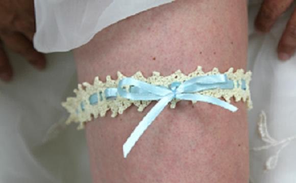 Lace Wedding Garter hand crocheted w ribbon and elastic pick your colors
