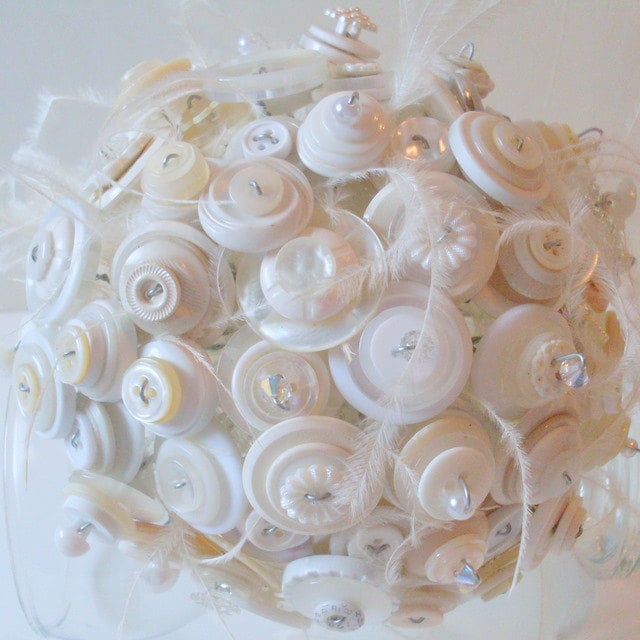Wedding Button Bouquet Elegant Winter White From angel9