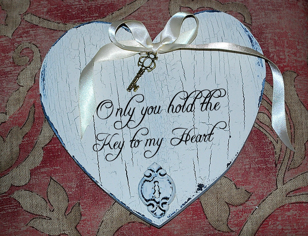 Key HEART Wedding Signs Wedding decorations Cottage Vintage style 8x7 LOVERS