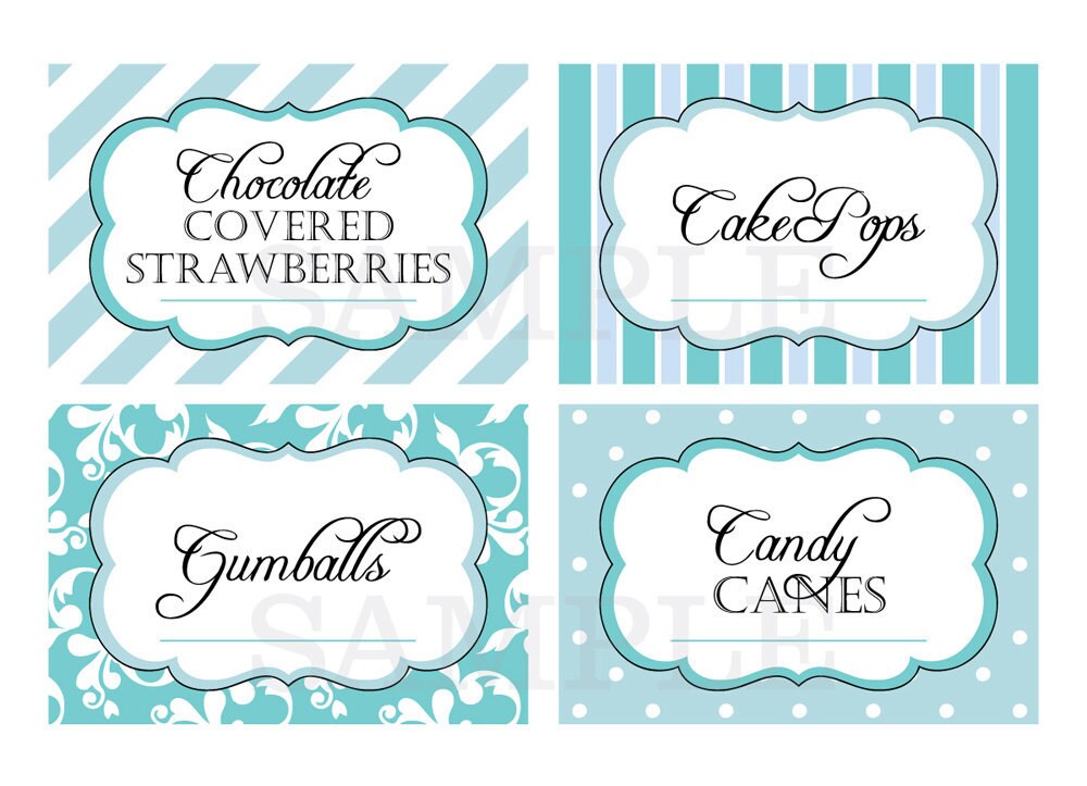 Printable Candy Buffet Labels for Wedding or Shower Shades of Blue