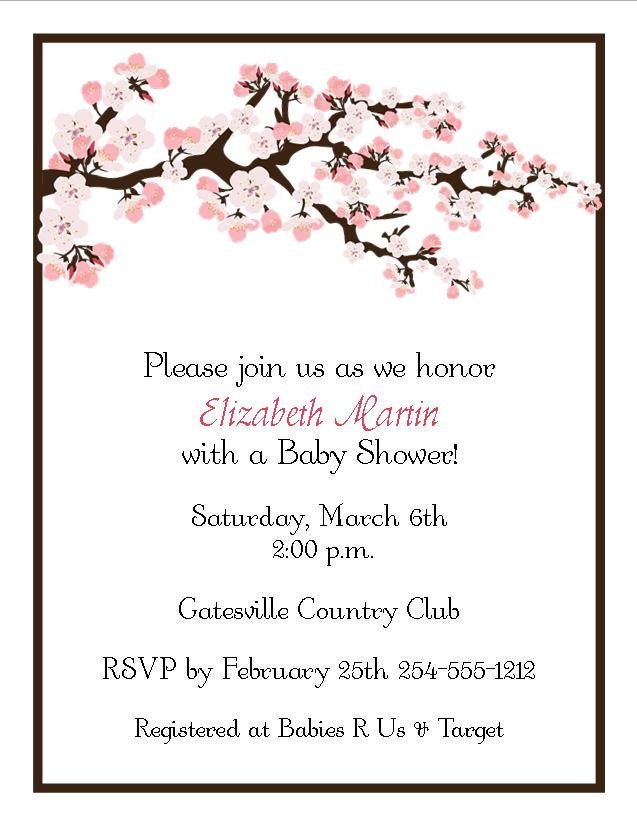 24 Cherry Blossom Baby Bridal Shower Invitations