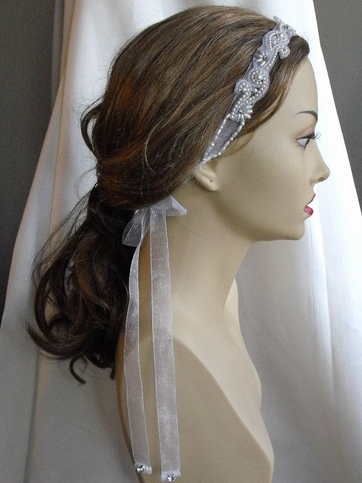  crystal rhinestone beaded pearls Headpiece wedding bridal headband