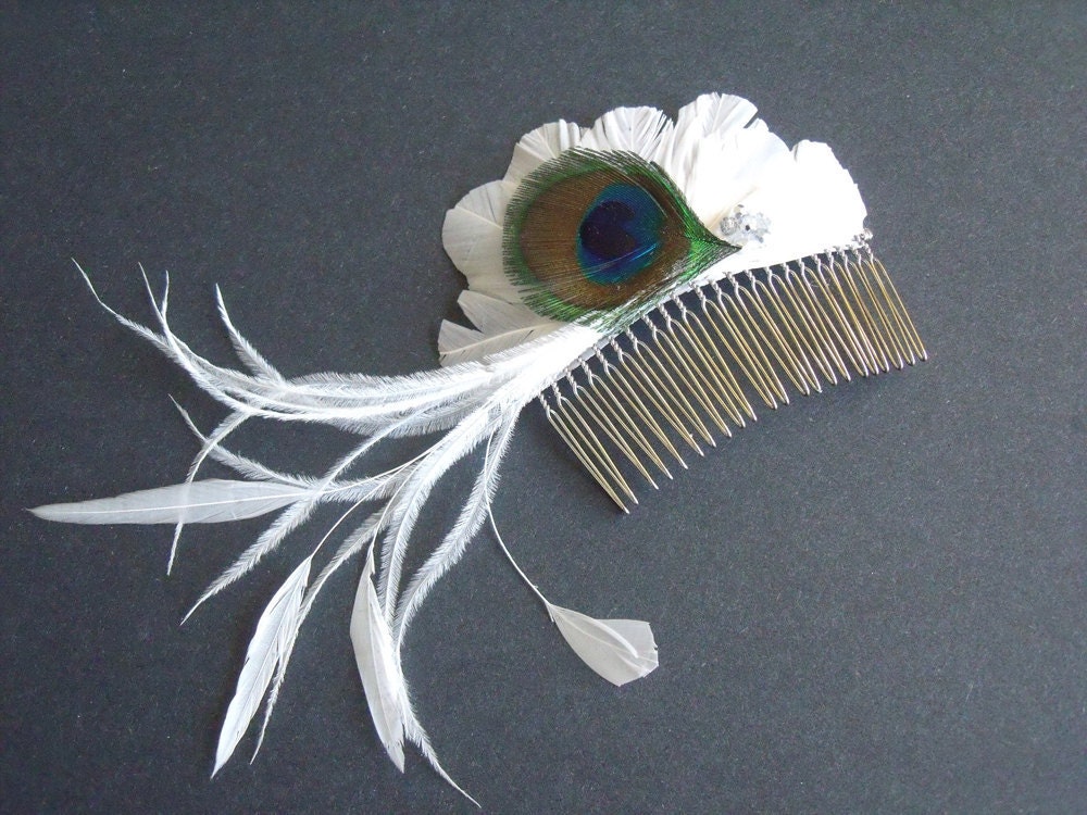 Peacock Feather Fascinator White Feather Clip Bridal Feather Comb 