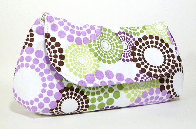 Clutch Purse Purple Green and Brown Circles Limited Edition 