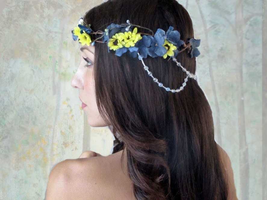  Yellow Blue Bridal Accessory Hair Accessory Fairy From deLoop