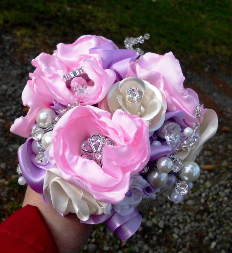 Brooch Wedding Bouquet Bridal Bouquet Pearls Crystals Fabric Flower