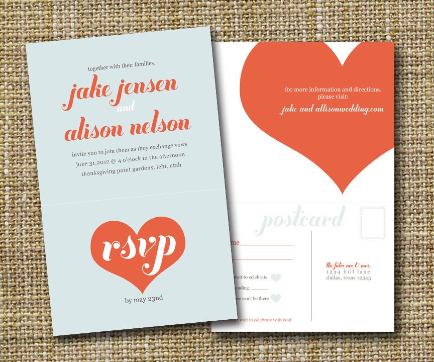modern wedding invitation with perforated rsvp postcard big love