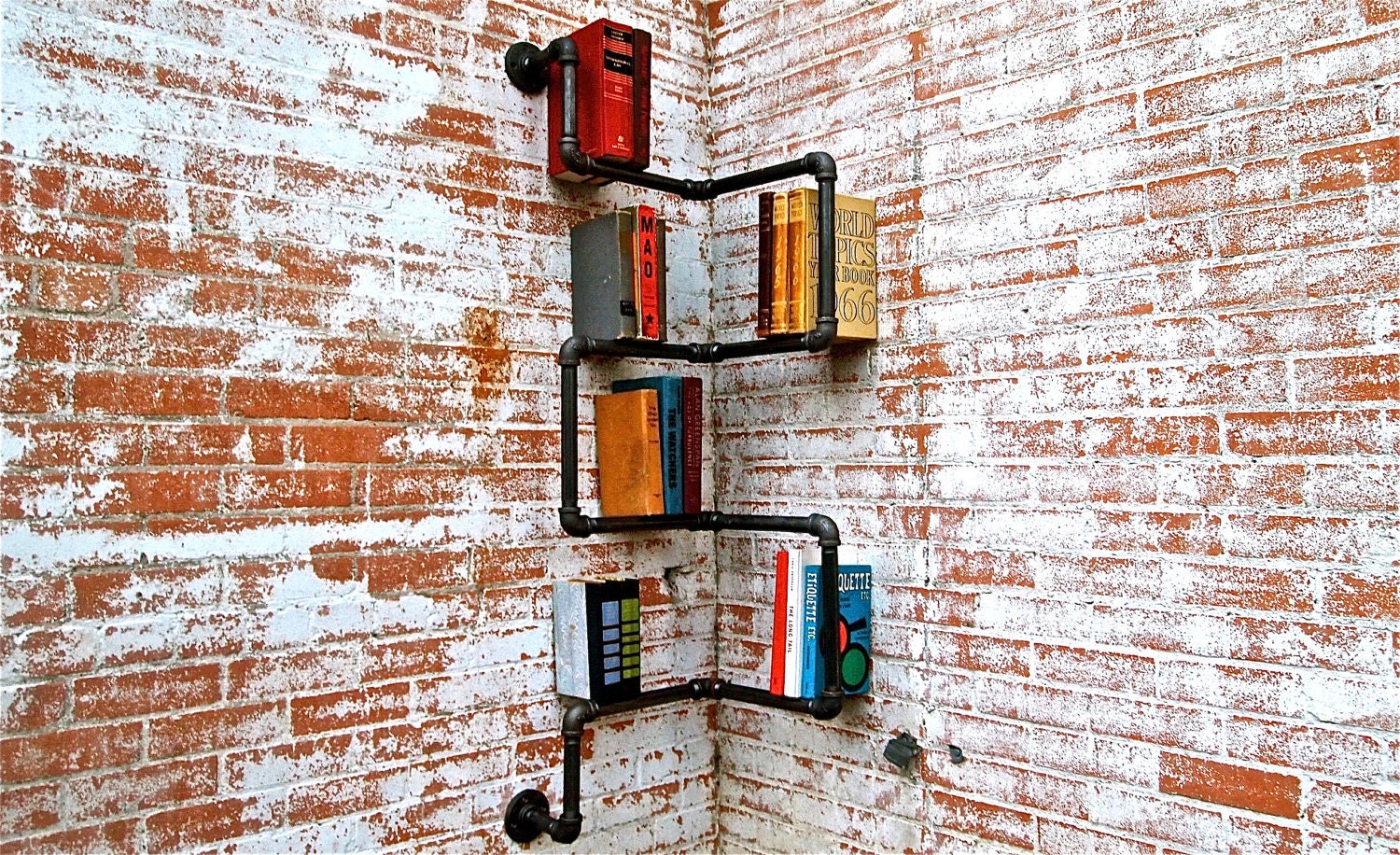 Bookshelf Industrial Pipe Corner Shelf by stellableudesigns