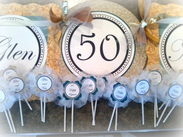 50th Wedding Anniversary Banner Gold and Teal Handmade CUSTOM to your 