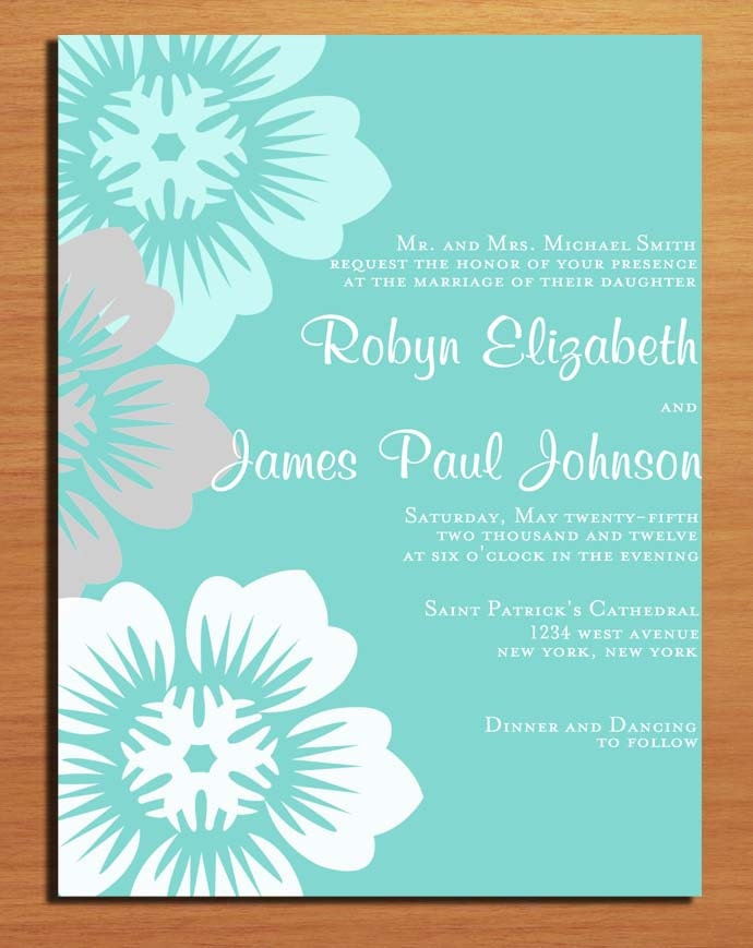 Tiffany Blue Floral Wedding Invitation PRINTABLE DIY
