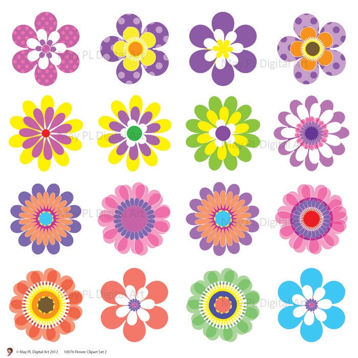 Digital Spring Flowers Clipart Clip Art Floral Scrapbooking Embellishment 