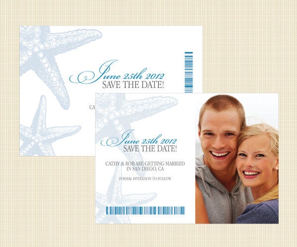 Printable Beach Save The Date Wedding Announcement Starfish 