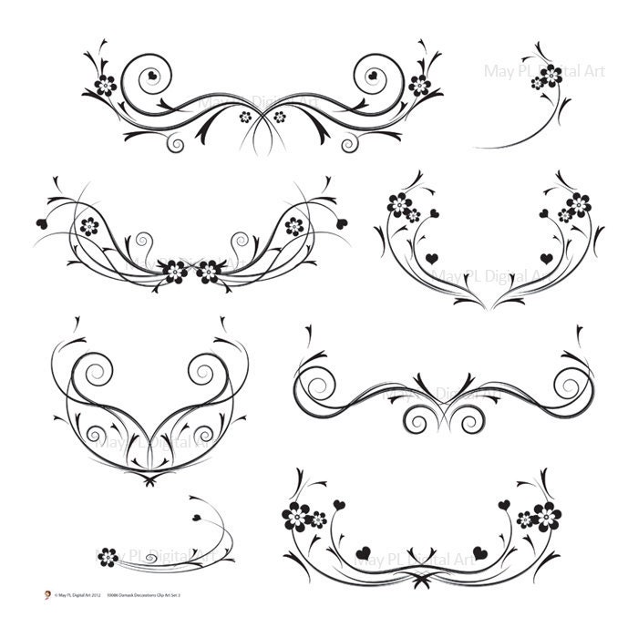 Flower Curly Swirls Damask Clip Art Clipart Embellishment DIY Wedding