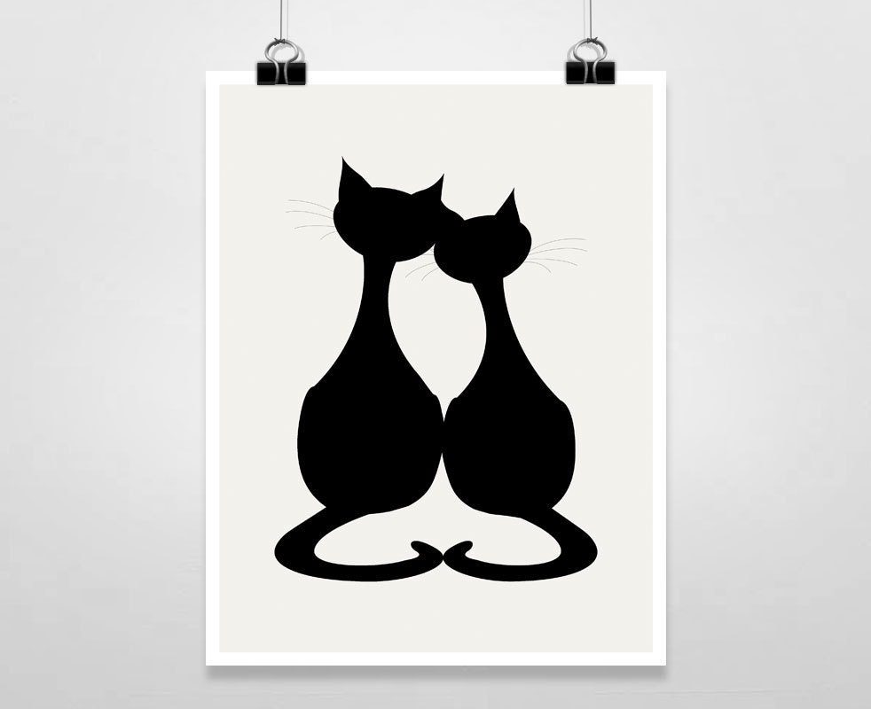 Animal Silhouette Cat Love Animal Print Nursery Decor Children Decor 