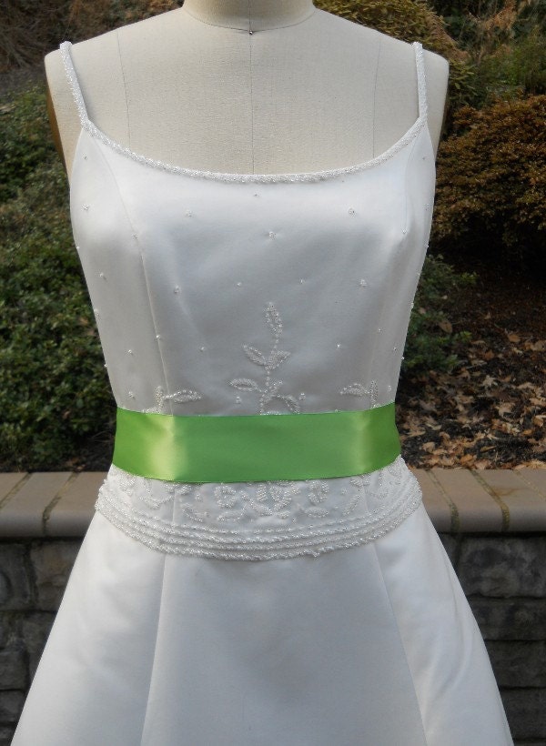 Simple Satin 2 inch Wedding Dress Sash in Lime Green READY TO SHIP