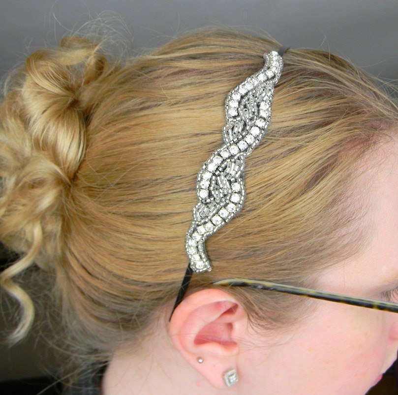 Bridal Headband Swarovski Rhinestone Headband Silver Beaded Headband 