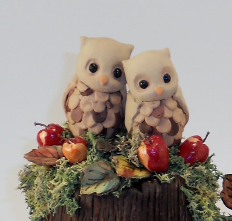 Custom Wedding Cake Topper Keepsake Tree Stump Sculpture Example Owls 
