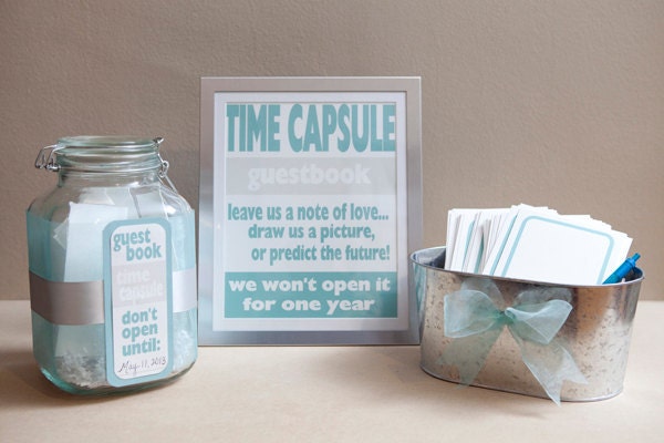 Unique Wedding Guest Book Time Capsule Glass Jar Turquoise 
