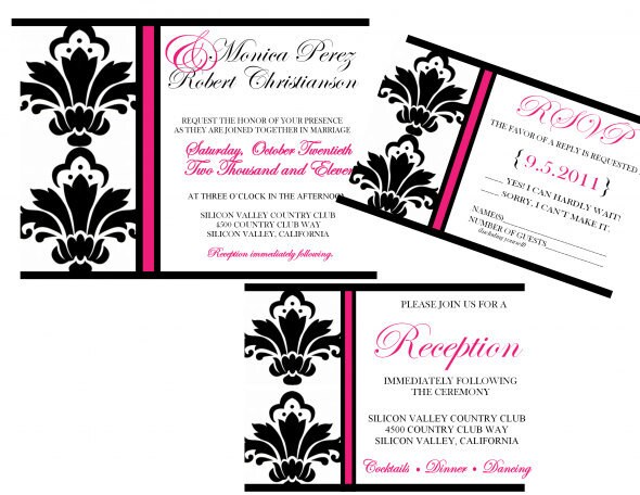 Pink and Black Wedding Invitations DIY Printable Set