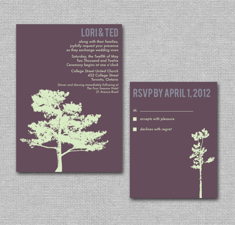 Printable DIY Wedding Invite Plum Purple Tree Silhouette Wedding Invite 