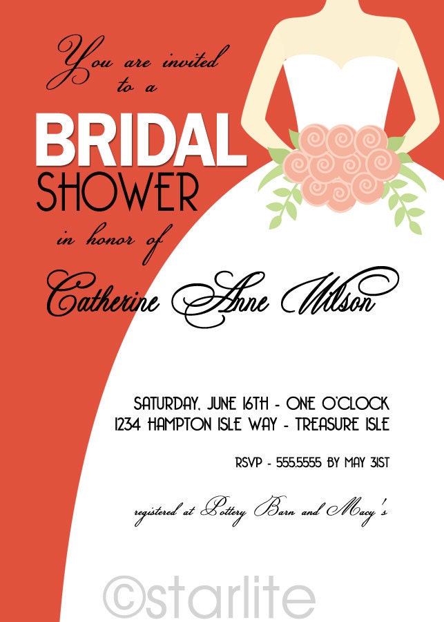 Bridal Shower wedding gown invitation Chic Bride Tangerine Tango bridal 