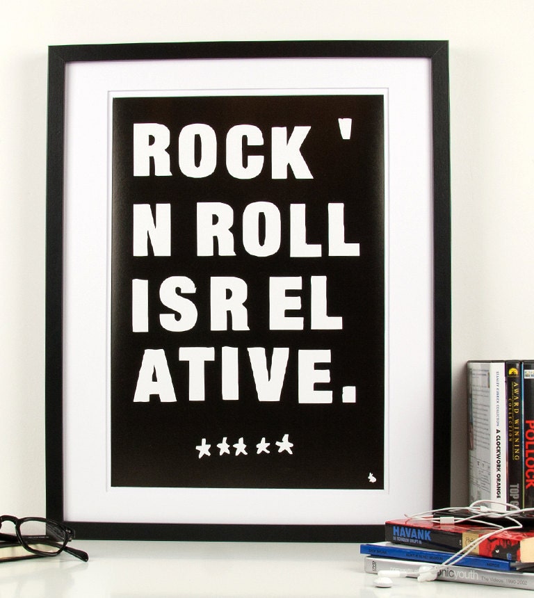 Pop art poster print black and white pop art quote typography Rock'n roll 