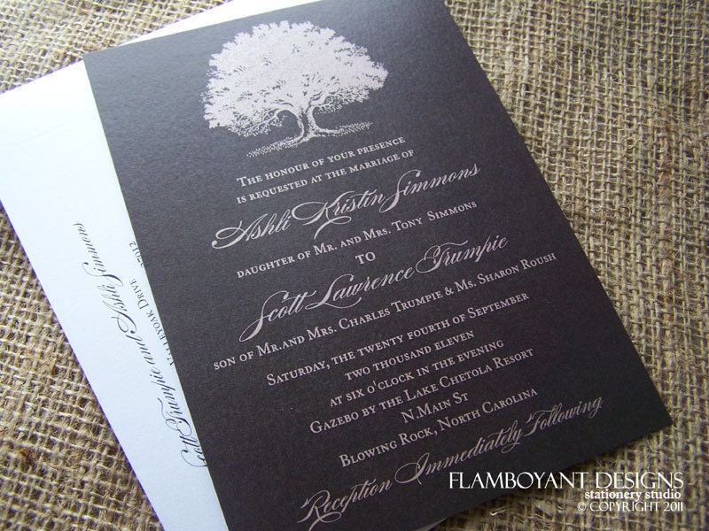 Enchanted Forest Wedding Invitation Printed on Luxury Eco Friendly Shimmer