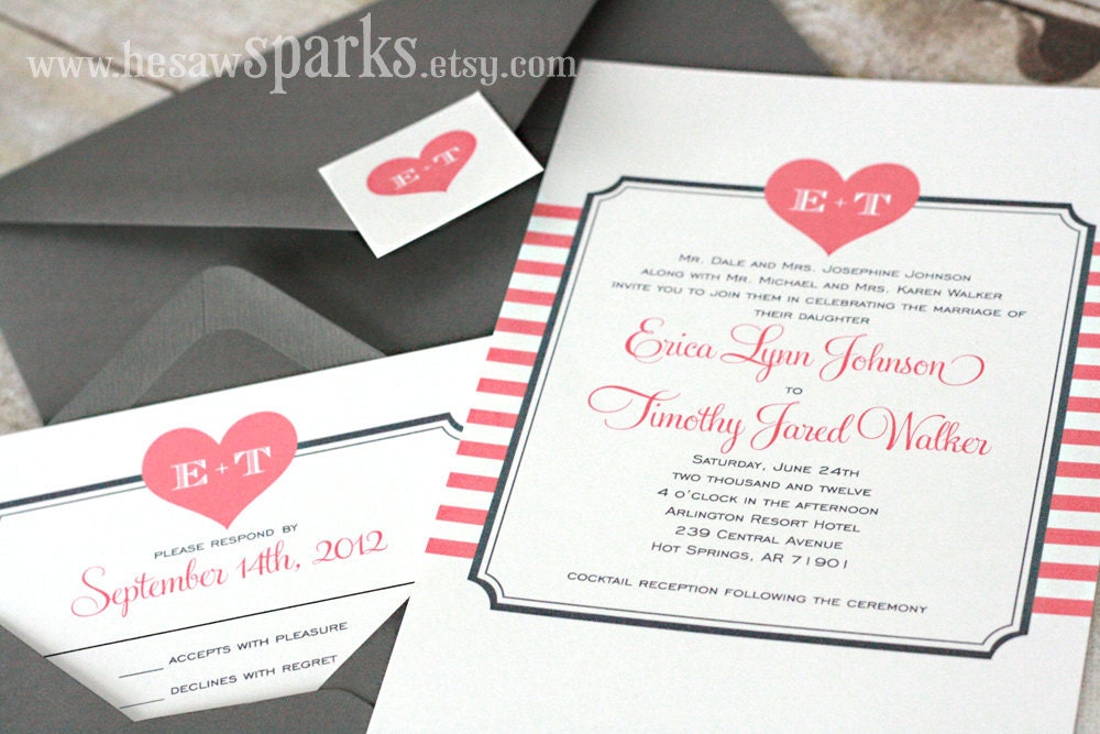 Heart Striped Wedding Invitation Printable DIY From HeSawSparks