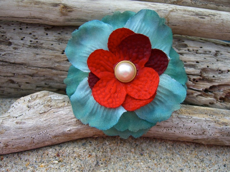 Flower Hair ClipTurquoise and RedTrending Wedding Color Combination 