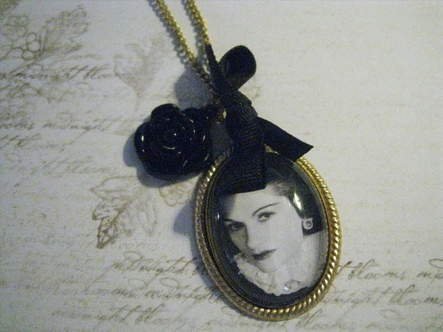 Coco Young Portrait Floral Charm Necklace Black Bowed From justbedesigns